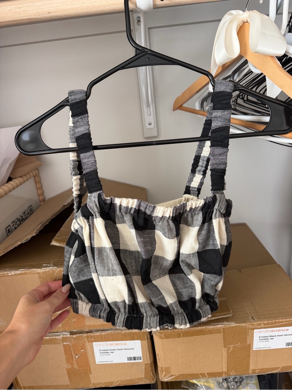 Black & Cream Checked Crop Top